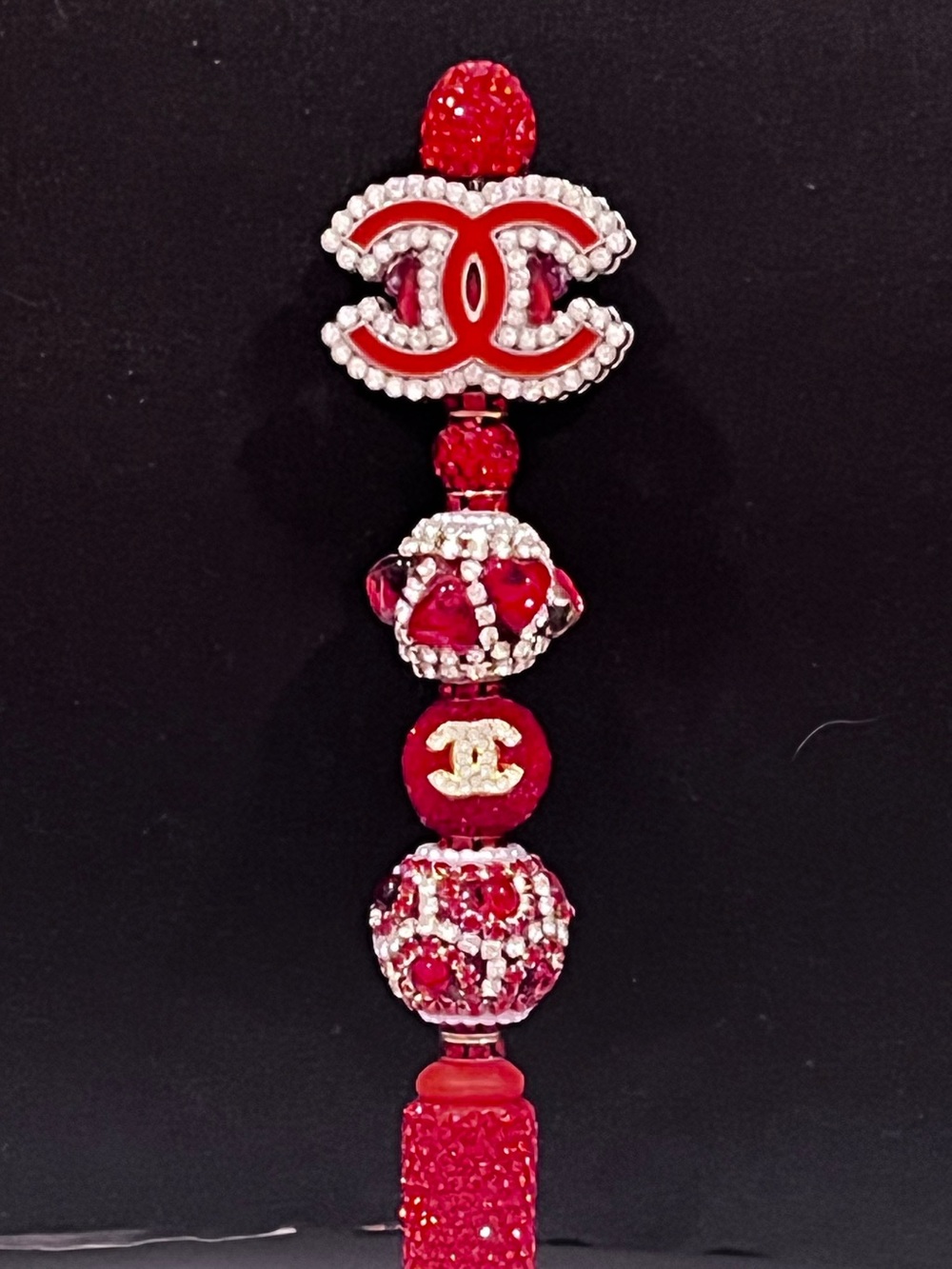 Designer inspired bright red monogram focal fancy beaded pen